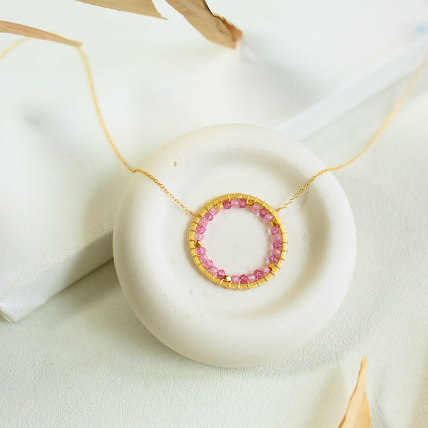Pink Gemstone Halo Necklace