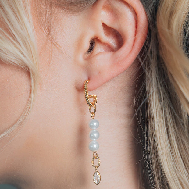 Ivanna CZ Charm Pearl Dangle Earrings