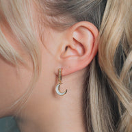 Valeria CZ & Moonstone Crescent Drop Stud Earrings