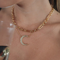 Stationed CZ Crescent Pendant Necklace