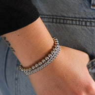 Sterling Silver Beaded Stretch Bracelet Sets