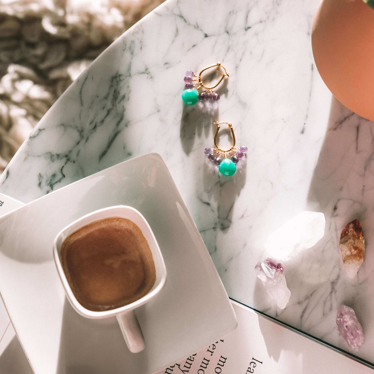 Chrysoprase & Amethyst Gold Earrings