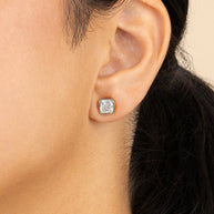 Sterling Silver Cushion Cut Bezel Set Stud Earrings