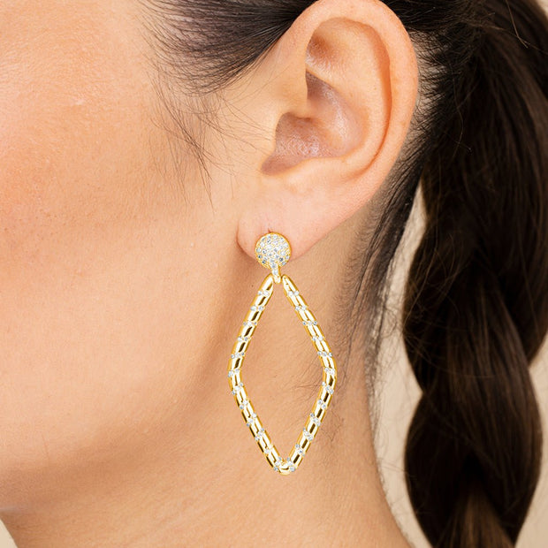 Geometric CZ Diamond Drop Stud Earrings