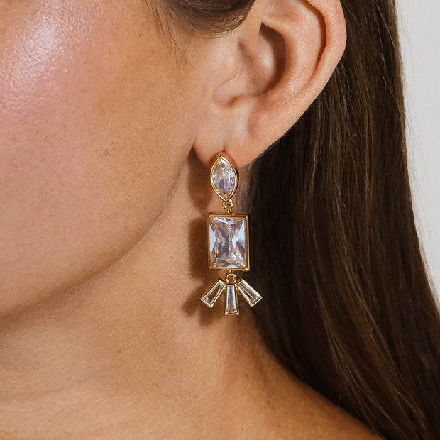Bella Square & Oval CZ Drop Earrings