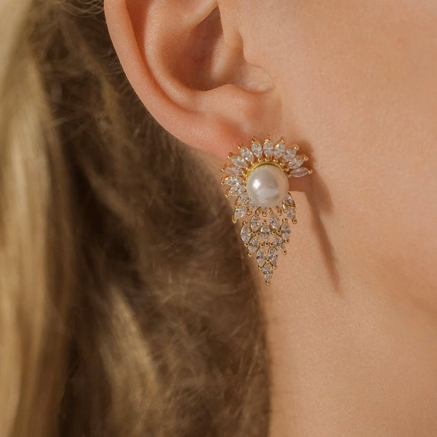 Rhianna CZ & Pearl Statement Stud Earrings
