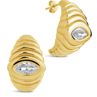 CZ Studded Croissant Hoop Earrings