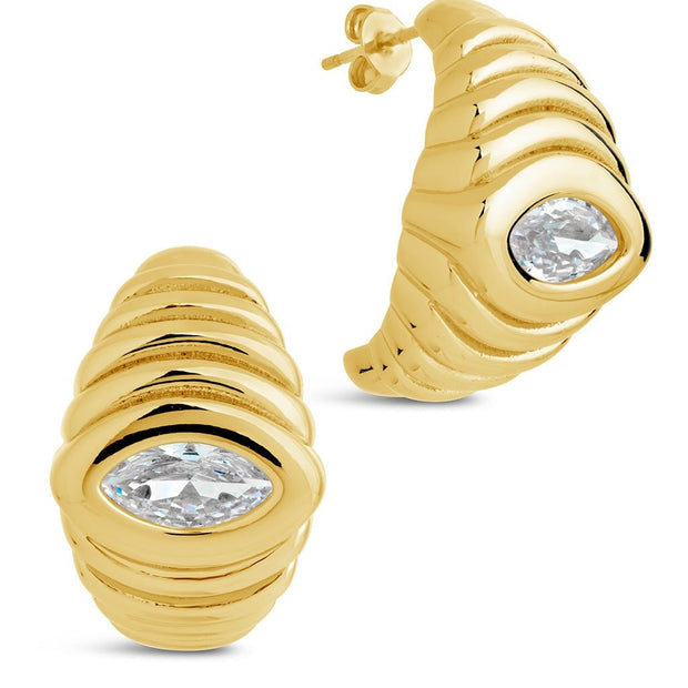 CZ Studded Croissant Hoop Earrings