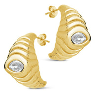 CZ Studded Croissant Hoop Earrings