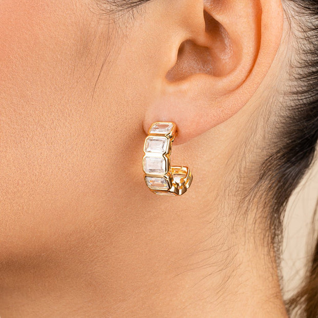 Nyssa Bezel CZ Station Hoop Earrings