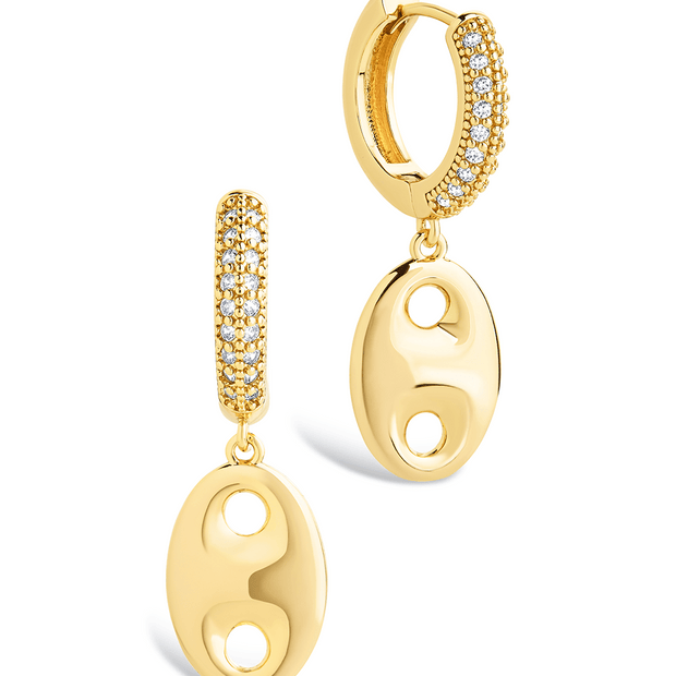 Bliss CZ Anchor Chain Micro Hoop Earrings