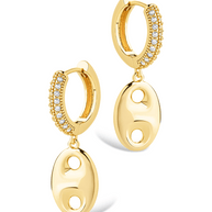 Bliss CZ Anchor Chain Micro Hoop Earrings