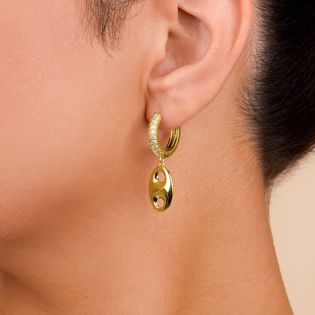 Bliss CZ Anchor Chain Micro Hoop Earrings