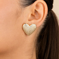 Disco Heart CZ Statement Stud Earrings