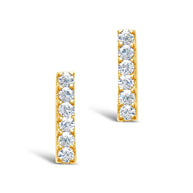 14K Gold Plated Sterling Silver Pave CZ Bar Stud Earrings