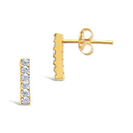 14K Gold Plated Sterling Silver Pave CZ Bar Stud Earrings