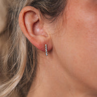 14K Gold Plated Sterling Silver Pave CZ Bar Stud Earrings