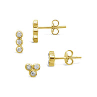 Sterling Silver 2pc Bezel Stud Set