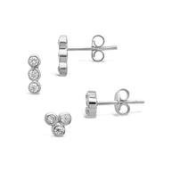 Sterling Silver 2pc Bezel Stud Set