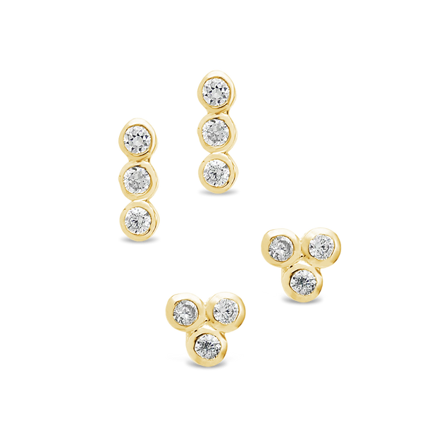 Sterling Silver 2pc Bezel Stud Set