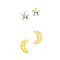 Sterling Silver Crescent & CZ Star Stud Set