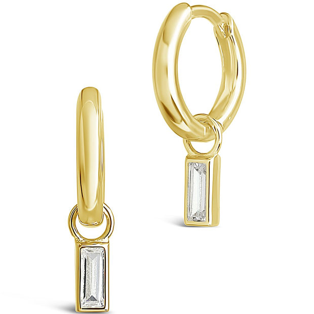 Sterling Silver Baguette CZ Micro Hoops