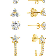 Sterling Silver 4pc Everyday CZ Earring Set