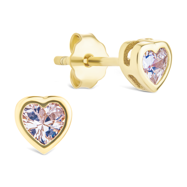 Sterling Silver Bezel Set CZ Heart Studs