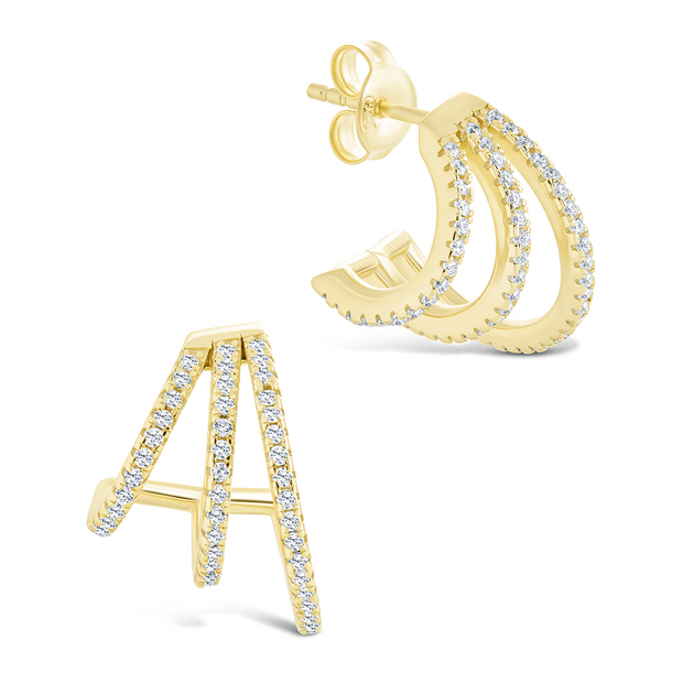 Sterling Silver Porter Triple Row CZ Huggie Hoops