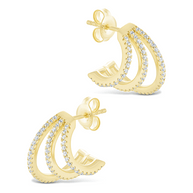 Sterling Silver Porter Triple Row CZ Huggie Hoops