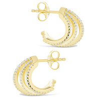 Sterling Silver Porter Triple Row CZ Huggie Hoops