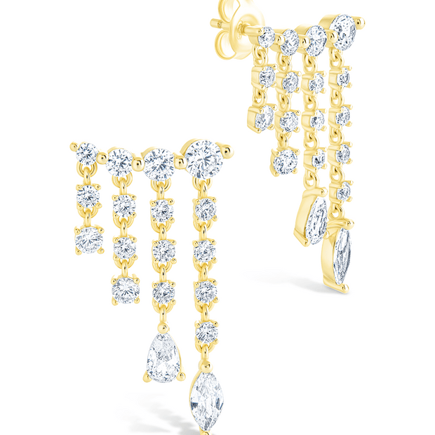 Sterling Silver Adrian CZ Waterfall Statement Studs