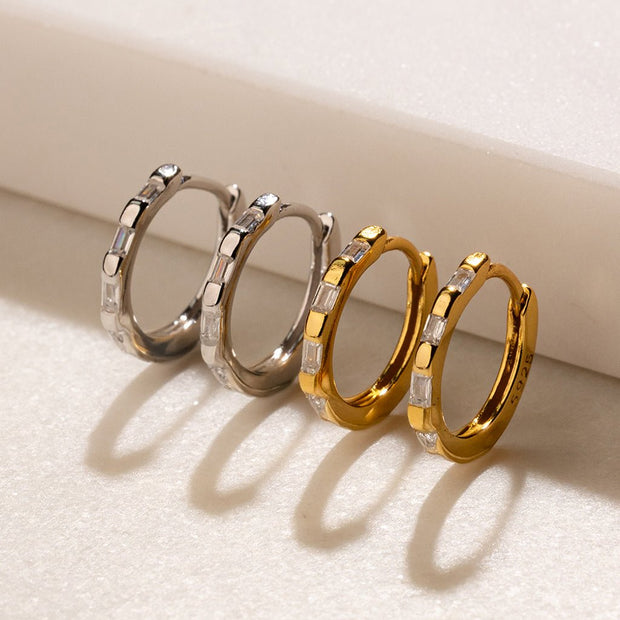 Sterling Silver Henley CZ Baguette Micro Hoop Earrings