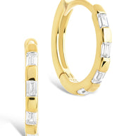 Sterling Silver Henley CZ Baguette Micro Hoop Earrings