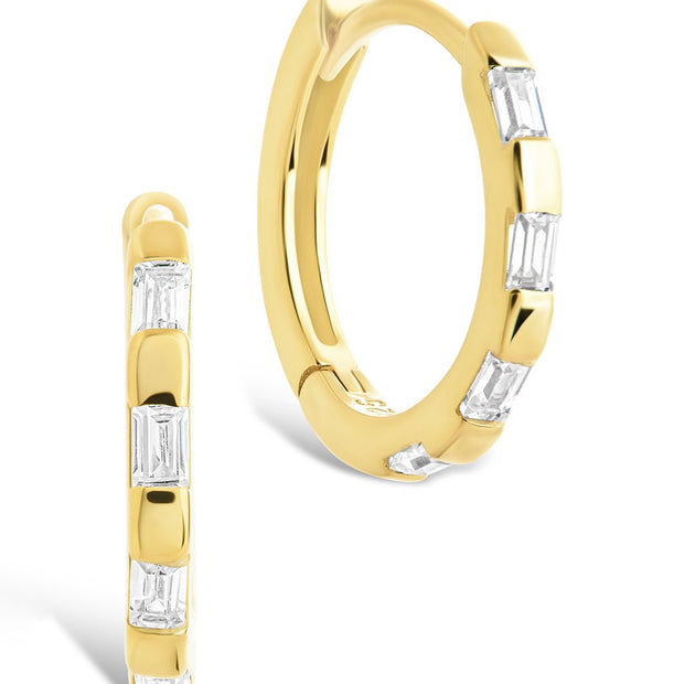 Sterling Silver Henley CZ Baguette Micro Hoop Earrings