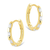 Sterling Silver Henley CZ Baguette Micro Hoop Earrings