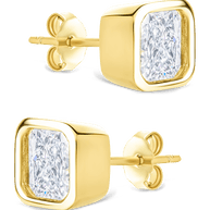 Sterling Silver Asscher Cut Bezel Set Stud Earrings