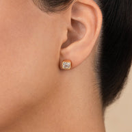 Sterling Silver Asscher Cut Bezel Set Stud Earrings