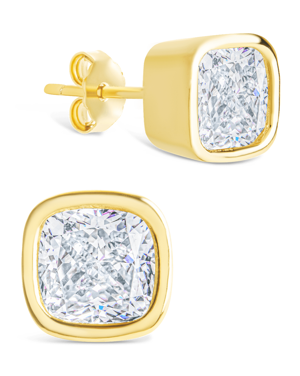 Sterling Silver Cushion Cut Bezel Set Stud Earrings