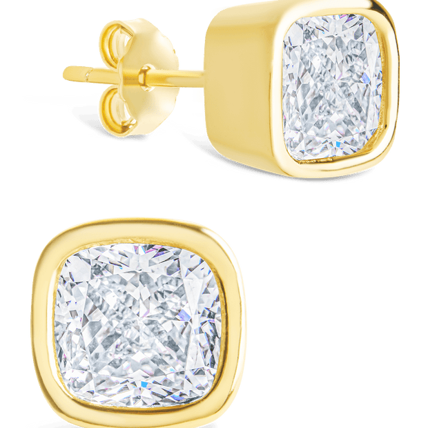 Sterling Silver Cushion Cut Bezel Set Stud Earrings