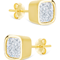 Sterling Silver Cushion Cut Bezel Set Stud Earrings