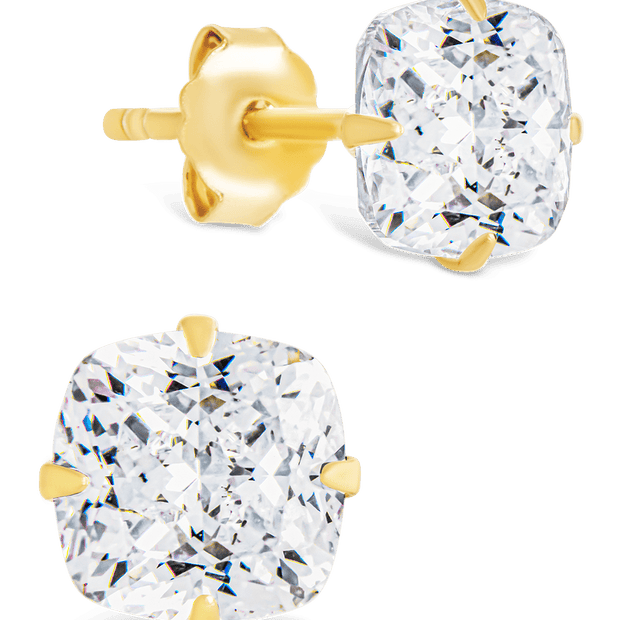 Sterling Silver Cushion Cut Prong Set Stud Earrings