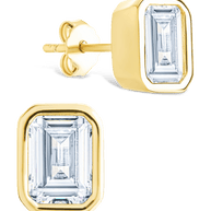 Sterling Silver Emerald Cut Bezel Set Stud Earrings