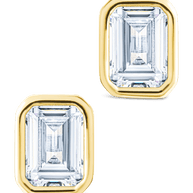 Sterling Silver Emerald Cut Bezel Set Stud Earrings