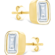 Sterling Silver Emerald Cut Bezel Set Stud Earrings