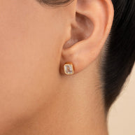 Sterling Silver Emerald Cut Bezel Set Stud Earrings