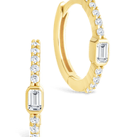 Sterling Silver Emerald Cut Bezel Set Huggie Hoop Earrings