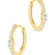 Sterling Silver Emerald Cut Bezel Set Huggie Hoop Earrings