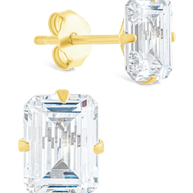 Sterling Silver Emerald Cut Prong Set Stud Earrings