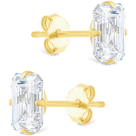 Sterling Silver Emerald Cut Prong Set Stud Earrings